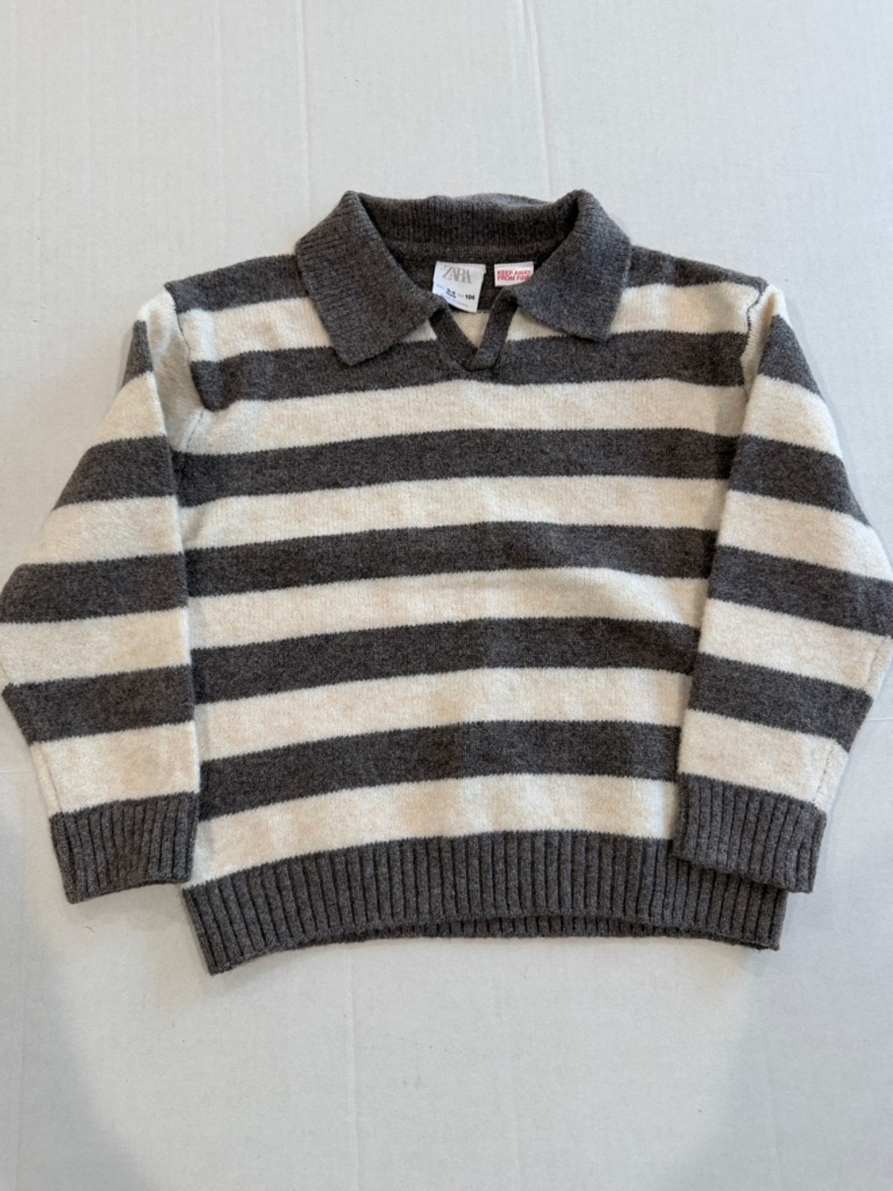 Zara kids Striped Collared Sweater in Charcoal & Cream